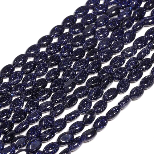 70pcs Natural Blue Sand Stone Beads，4x6mm Egg Shape Loose Gemstone Beads for Jewelry Making Design Earring Necklace - color: blue sand