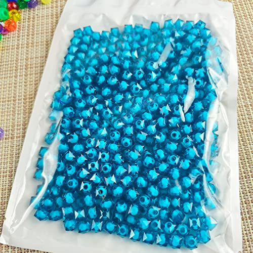 Cube 400pcs Faceted Square Transparent 8mm Glass Crystal Spacer Beads, Round Beads Inside for Jewelry Making (Blue) - color: Blue