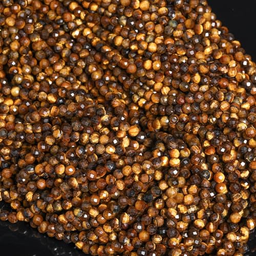 120pcs 3mm Natural Yellow Tiger Eye Gemstone Beads Faceted Round Loose Stone Beads for Jewelry Making - color: Yellow Tiger Eye, size: 2.8-3.3mm