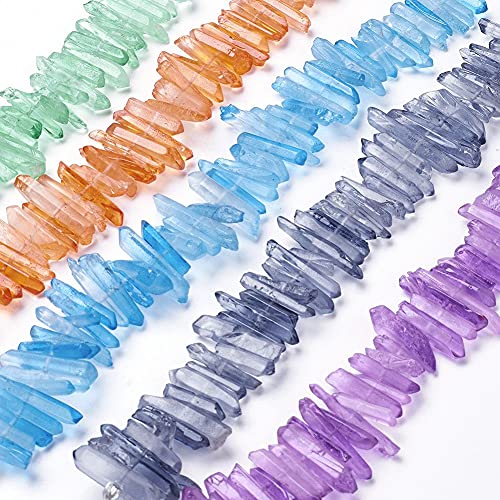 FASHEWELRY 10 Strands Natural Quartz Crystal Points Loose Beads Mixed Color Flat Heishi Gemstone Loose Beads for DIY Jewelry Making - color: Mixed Color