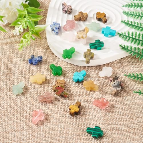 30 Pcs Gemstone Cross Beads Small Crosses Crystal Stone Bead Turquoise Cross Beads Small Crucifix Charms for Easter Holiday Bracelet Necklace Jewelry Making - color: Turquoise-Colorful