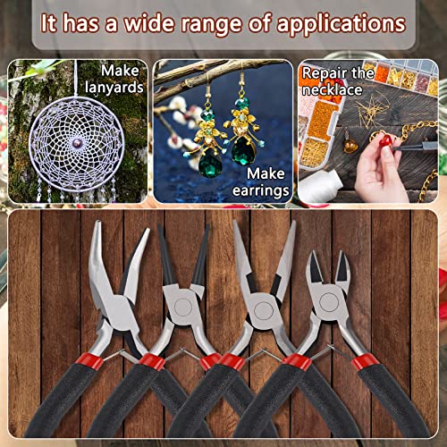 URSKYTOUS 4Pcs Jewelry Pliers Set Jewelry Making Pliers Tools Kit Include Jewelry Making Needle Nose Chain Nose Round Bent Pliers Wire Cutter for Bracelet Beading Craft Jewelry Making Supplies (Black) - color: Cn Black