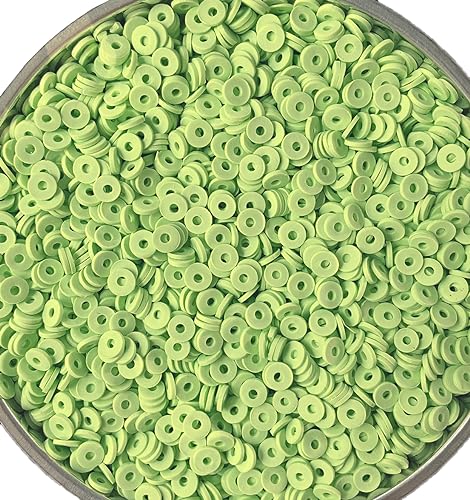 3000Pcs Flat Round Polymer Beads Vinyl Heishi Beads for Jewelry Making Women Necklace Bracelet Earrings (05-Grass Green) - color: 05-Grass Green