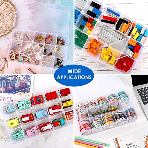 SGHUO 2 Pack 15 Girds Bead Organizer, Large Clear Plastic Organizer Box with Adjustable Dividers for Beads, Art DIY, Crafts, Jewelry, Fishing Tackle with Label Stickers - size: 2pcs