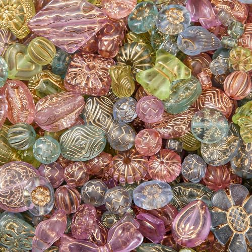 200G Vintage Acrylic Beads 240-320pcs Assorted Aesthetic Bead Bulk Color Flower Leaf Acrylic Beads for Keychain Bracelets Jewelry Making DIY Plastic Crafts(Color transparend&Golden) - color: color transparend&golden