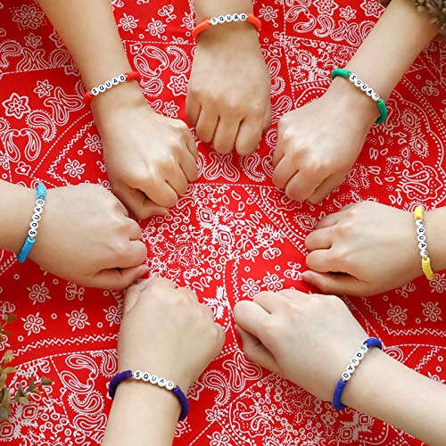 Rainbow Heishi Surfer Bracelets Set for Women Stackable Clay Beaded Bracelets Disc Stretch Preppy Bracelets Layering Colorful Friendship Bracelets Team Cheer Bulk Boho Summer Beach Jewelry Gift - style: SQUAD