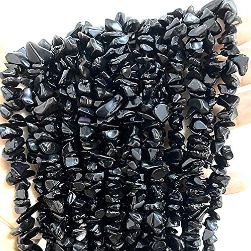 PLTbeads 5-8mm Natral Healing Gemstone Waist Bracelets Necklace Kit Irregular Stone DIY Crafts Design Jewelry Making 1 Strand per Bag Approxi 34 inch (Black Obsidian Chips) - color: Black Obsidian Chips