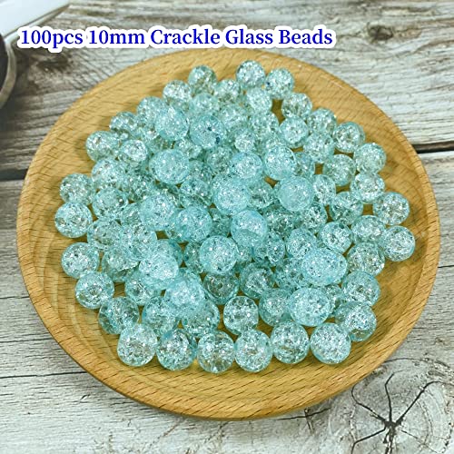 100pcs Crackle Glass Beads 10mm Round Crystal Glass Spacer Crafts Beads for Jewelry Making Necklace Bracelet Earrings DIY Crafts(Light Blue) - color: Light Blue, size: 10mm