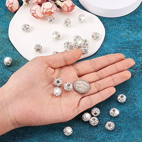 Craftdady 30Pcs 12mm Crystal Rhinestone Rondelle Spacer Beads Silver Disco Ball Loose Beads for Jewelry Making - color: Silver-12x10mm