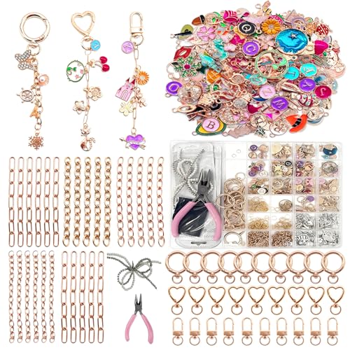 Thmxit 537PCS Charms Lip Gloss Keychain Making Kit, Bag Charm Kit Including 198 Charms, 24 Keychain Clips, 25 Extender Chains, Jewelry Plier Jewelry Making Kit for DIY Keychains Making Supplies