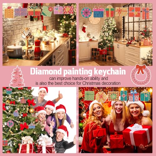 Huquary 24 Pcs Diamond Art Christmas Ornaments 5D DIY Christmas Diamond Arts Painting Keychains Xmas Hanging Painting Kits Gift Boxes Crystal Rhinestone Craft for Home Winter Holiday Gifts - style: Gift Boxes