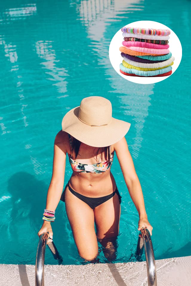 12pcs Friendship Bracelets Beaded Bracelets Heishi Bracelet Cute Bracelets Stack Vinyl Clay Disc Bead Surfer Stretch Summer Beach Bracelets For Women Preppy Bracelets - color: B