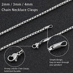Square Rolo Chain Necklace Stainless Steel Round Box Necklace for Men & Women - size: 26 Inches, style: 2 mm Wide