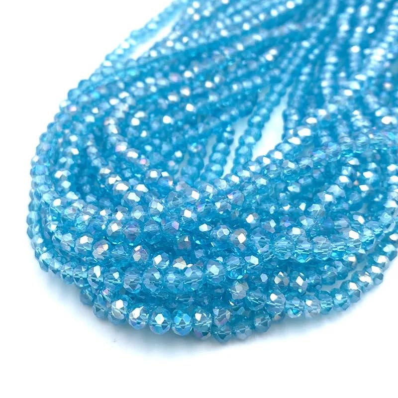 415pcs Rondelle Crystal Glass Beads 2mm 4mm 6mm 8mm Mixed Sizes, Faceted Briolette Spacer Czech Seed Loose Beads for DIY Jewelry Making (Sky Blue) - color: Sky Blue