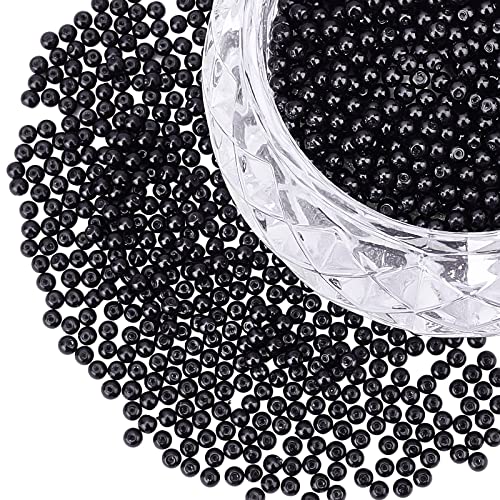 PH PandaHall Black Glass Pearl Beads, 1000pcs 4mm Glass Pearls for Earring Bracelet Necklace Waist Chain Jewelry Making, 0.71.1mm Hole - color: Black