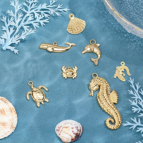 SUNNYCLUE 1 Box 16Pcs 8 Styles Real 14K Gold Plated Charms Gold Sea Theme Animal Charms Tortoise Starfish Seahorse Pendants Bulk for Earring Necklace Bracelet Jewelry Making Supplies - color: 14K Gold Plated Sea Theme Charms