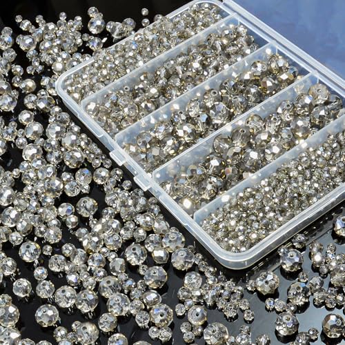 800Pcs 4/6/8/10mm Crystal Glass Beads for Jewelry Making Beads for Bracelets Necklace Pendants Making Supplies(Gray) - color: Gray, size: 4/6/8/10mm 800pcs