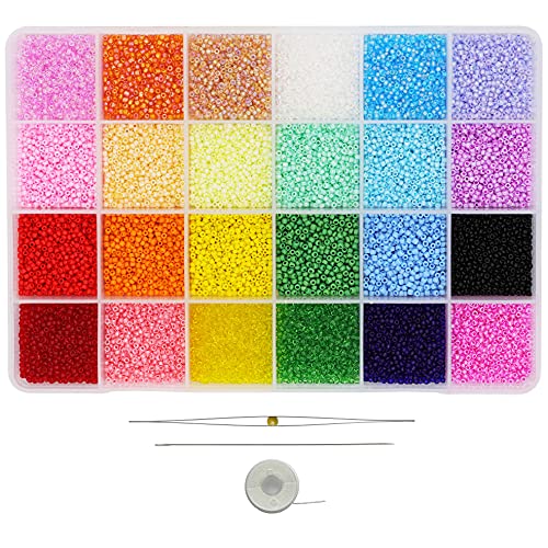 Bala&Fillic Size 12/0 Glass Seed Beads About 20000 pcs in Box 24 Color, 2mm Craft Seed Beads for Making Earring Bracelets Necklace - color: Vivd Colors