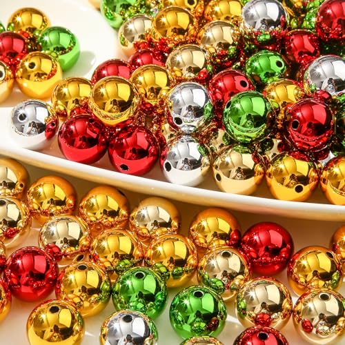 20mm Acrylic Beads 100pcs Christmas UV Color Bead Xmas Color Opaque Beads for DIY Bead Pen (uv Xmas) - color: golden&silver&green&red