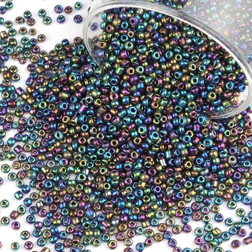 Size 3 mm 8/0 Glass Seed Beads, 5100 Pcs Small Mini Spacer Loose Pony Beads for Jewelry Making and DIY Crafts (Metallic Iris Black) - color: Metallic Iris Black, size: Medium