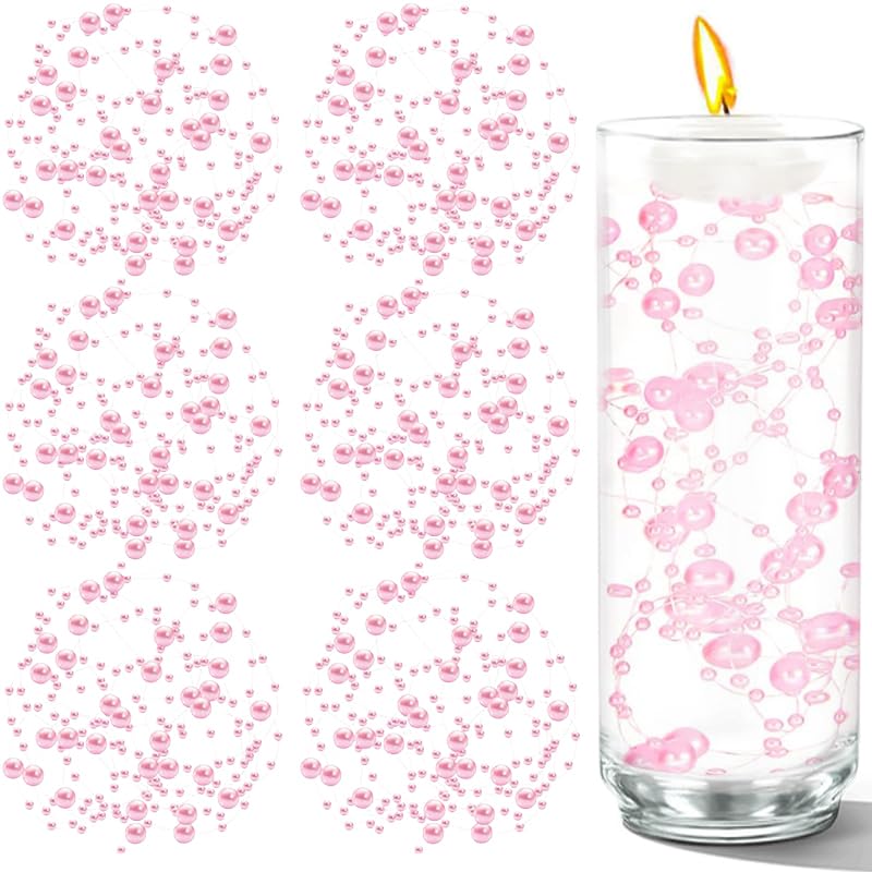 50 PCS Artificial Floating Beads for Centerpieces Vases, Light Pink 8+3mm String Beads for Wedding Party Faux Pearl String for Decorating, String Pearls for Crafts Vase Filler - color: Lightpink, size: 8+3mm(50pcs)