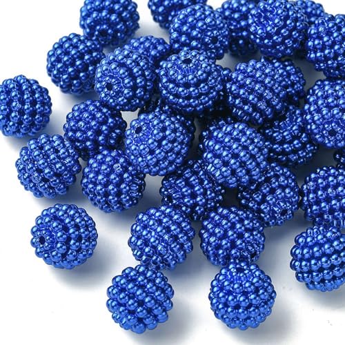 40pcs Round Acrylic Berry Beads, 12mm Large Chunky Bubblegum Beads Loose Spacer Ball Bead for Jewelry Making Earrings Necklaces Bracelets DIY Beading Crafts, Blue - color: Blue