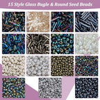 PH PandaHall 5177pcs Black Seed Beads 15 Styles Glass Bugle Beads Small Mini Beads Twisted Beads Waist Beads Friendship Craft Beads for Friendship Bracelet Making Beading Weaving 2/3/4mm - color: Blue Black