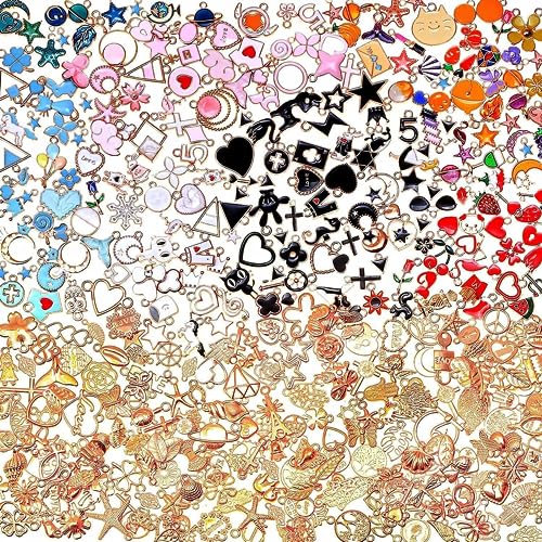 400Pcs Charms for Jewelry Making, Assorted Enamel Bracelet Bangle Charms, Mixed Bulk Metal Necklace Earring Charm for Jewelry Making - color: Multicolor