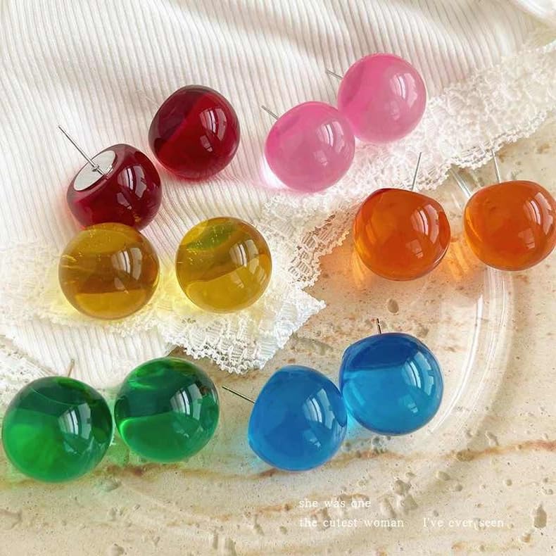 20mm Colorful Round Bead Stud Earrings Resin Transparent Bright Limpid Chuncy Bead Earrings for Women - color: Green