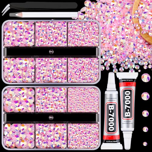 Resin Jelly Rhinestones for Crafting with B7000 Jewelry Glue, 2 Boxes Light Pink AB Flatback Crystals with 2Pcs 10ml Glue, Bedazzling Non Hotfix Gems for DIY Tumblers Clothing Shoes Manicure - color: Light Pink AB, size: 2 Mini Pack + Glue