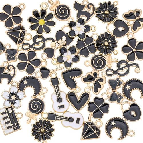 Assorted Enamel Charms for Jewelry Making Bulk Cute Small Alloy Charms Pendant for Bracelet Earring Necklace - color: Black