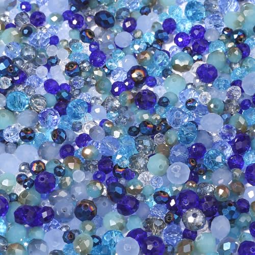 Songxi 1000pcs 4mm/6mm/8mm Blue Glass Beads for Jewelry Making, 10 Style 3 Size Crystal Beads for Bracelets Jewelry Making, Spacer Beads for Making Necklace Earring DIY Arts and Crafts - color: Blue, size: 4mm/6mm/8mm