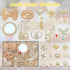 Champagne Gold Junk Case Charms Kit Junks Phones Cases 3D Pearl Butterflies Rhinestone Lips Bows Chain Bags Hearts Crowns Violins And Other Bedazzling Can Be Used In DIY Phone Case Designs