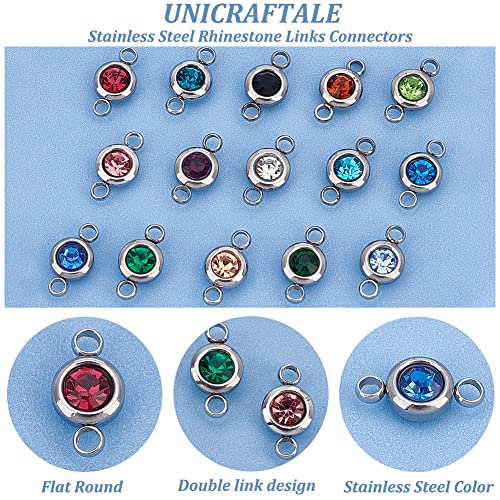 UNICRAFTALE Rhinestone Charms Pendants Link Connectors Birthstone Charms Crystal Glass Linking Pendant Diamond Connectors for Earring Necklace Bracelet Jewelry Making