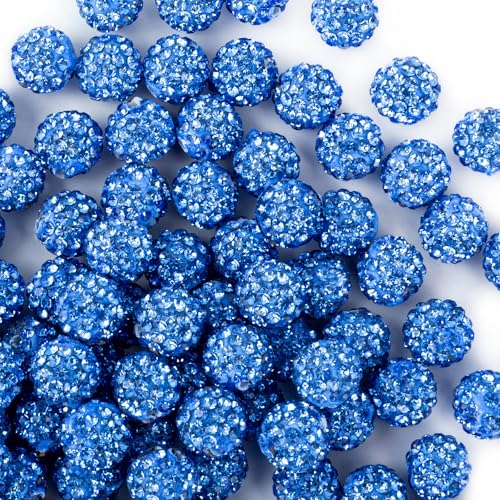10mm Clay Rhinestone Beads for Bracelets, 100 Pcs Sparkle Crystal Beads for Jewelry Making, Glitter Round Shamballa Disco Ball Design for DIY Crafts Necklace Earrings Decoration (Sky Blue) - color: Sky Blue