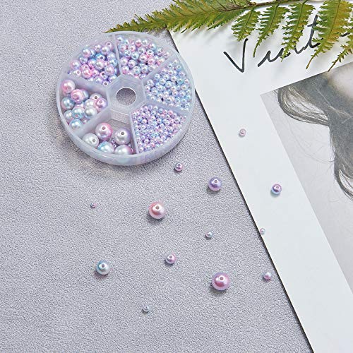 Ipotkitt 665Pcs/box Round Rainbow ABS Plastic Imitation Pearl Beads Gradient Mermaid Pearl Beads for DIY Jewelry Making Accessories - 3x2.5mm - color: 665pcs - Sky Blue Round