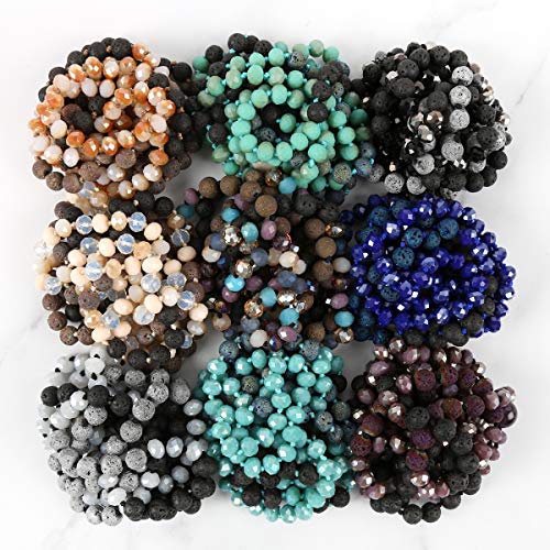 Bead Strand Versatile 60" Long Wrap Necklace - Handmade Knotted Multi Layer Sparkly Crystal, Semi Precious Natural Stone, Lava, Glass Faux Pearl - color: Natural Lava Stone Mix - Grey