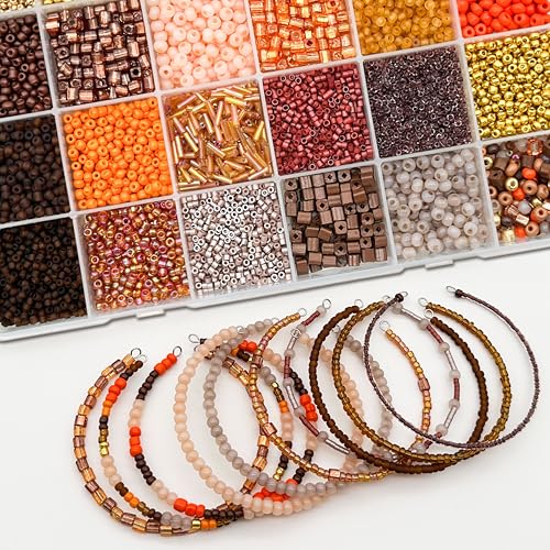JINNBEY 24 Grids Mixed Style Seed Beads for Jewelry Making Kit, Glass Tubular Beads Glass Bugle Beads for Art and Craft Supplies, Beading Bracelet Set (with Memory Metal Wire)