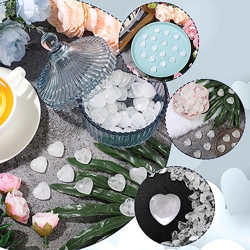 Gerrii 50 Pcs Heart Healing Stone Bulk Quartz Heart Inspirational Stones Gift for Women Love Pocket Polished Natural Energy Balancing Meditation 0.8 Inch(Clear) - color: Clear