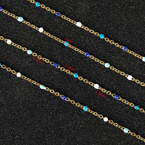 UMAOKANG 33 Feet/10M Blue Mixed Color Bead Chains for Jewelry Making Gold Plated Stainless Steel Soldered Cable Thin Chain on Spool Bracelet DIY Jewelry Findings - color: Blue Mixed Bead-Gold
