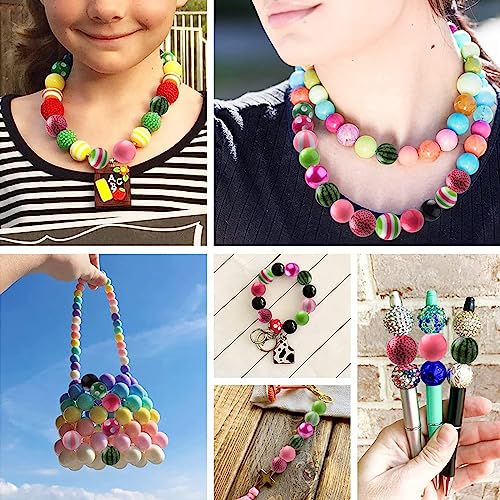 DanLingJewelry 50Pcs 20mm Colorful Summer Acrylic Bubblegum Beads Watermelon Pink Green Acrylic Round Ball Beads for Jewelry Making Craft - color: 50pcs - summer