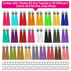 Paxcoo Tassels for Jewelry Making, 50pcs Leather Tassel Keychain Charms Bulk with 50pcs Jump Rings for Jewelry Making, Bracelets, Acrylic Key Chain Blanks and Craft Supplies - size: 55 mm