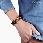 JADENOVA Natural Bead Bracelet Semi Precious Gemstone Beaded Bracelet for Women Healing Crystal Stone Stretch Bracelet Men Couple Bracelets (2pcs,6-8mm/8-10mm) - color: Yellow Tiger Eye, size: 8mm/10mm