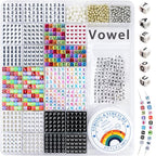 MIIIM 1650 Pcs Pony Beads Letters for Bracelets Making, Vowel-Rich Alphabet Kit with Minimized Rare Characters, 6x7mm Large Hole Square Letter Beads, Numbers (Six Styles) - color: Square Six Style Colors