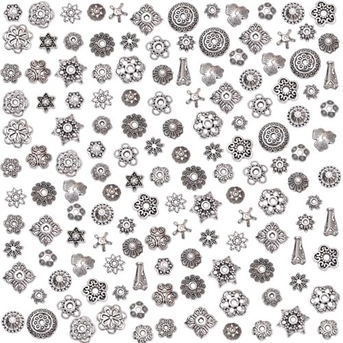stino 270PCs Metal Bead Caps for Jewelry Making, Silver Bracelet Earrings Necklace Findings & Supplies 512 (Bead Cap （270Pcs）) - color: Bead Cap （270Pcs）