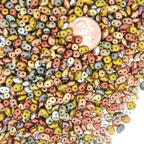 Czech Superduos Two-Hole Seed Beads Super Duo 5mm x 2.5mm, 24GM Tube, Matte Metallics Mix