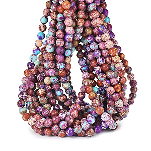 70PCS Natural 8MM Healing Gemstone Colorful Imperial Jasper Energy Stone Round Loose Beads, Semi-Precious Crystal Beads with Free Elastic String for Jewelry Making DIY - color: Colorful Imperial Jasper