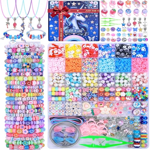 AIPRIDY 3200 Pcs Girls Toys Bracelet Making Kit, Unicorn/Mermaid Clay Beads Jewelry Activity Kit, DIY Crafts Birthday Christmas Gifts for Girls Ages 5 6 7 8 9 10 11 12 Years Old (Sapphire Blue) - color: Sapphire blue