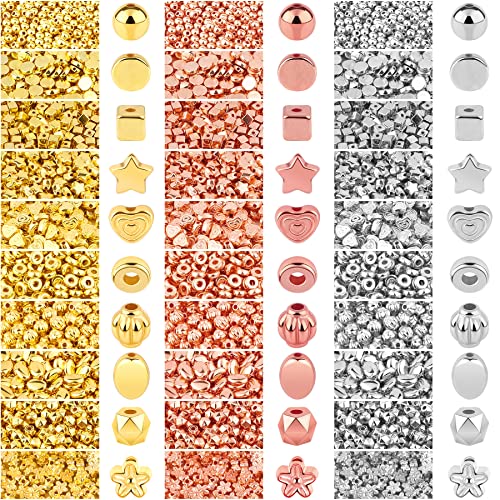 1500Pcs 10 Styles Spacer Beads Assorted Loose Beads for DIY Bracelet Necklace Earring (Gold, Sliver, Rose Gold) - color: Gold, Sliver, Rose Gold