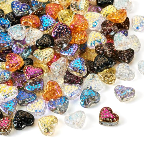120Pcs Glass Heart Beads Electroplate Love Heart Glass Beads AB Color Plated Sweet Heart Spacer Beads for DIY Valentine Necklace Bracelet Earring Jewelry Making - color: Heart # 2